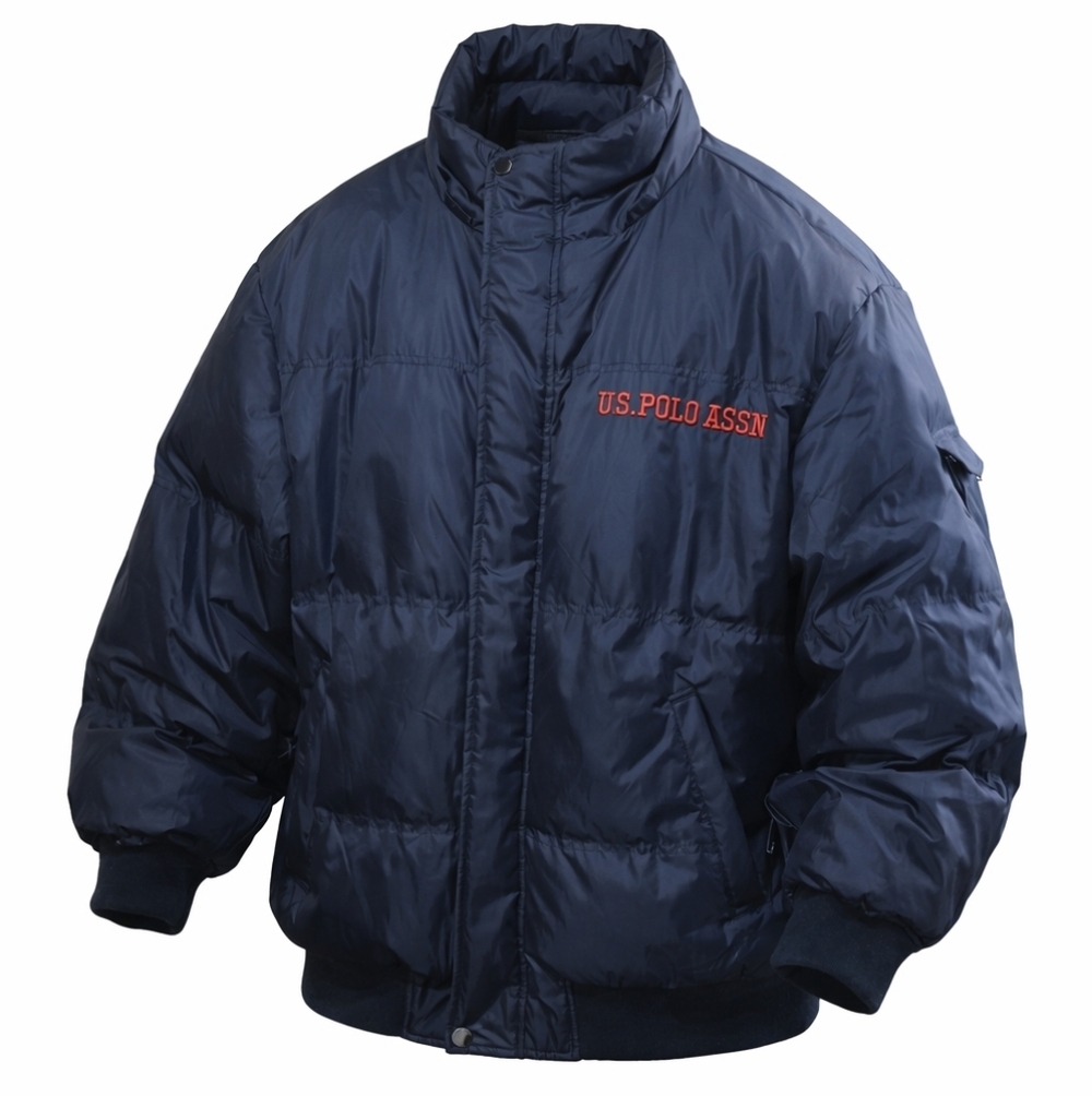 U.S. Polo Assn. Navy Quilted Puffer Jacket XXL – Full Zip with Red Chest Logo